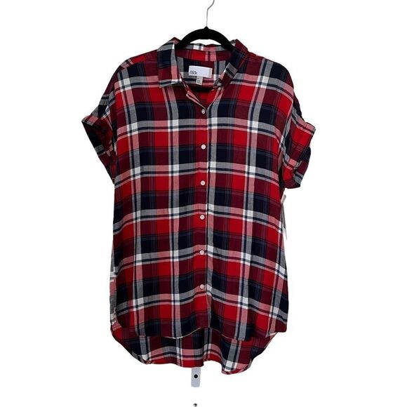 Nordstrom Red and Blue Plaid Button Down Shirt size Large - Picture 3 of 9